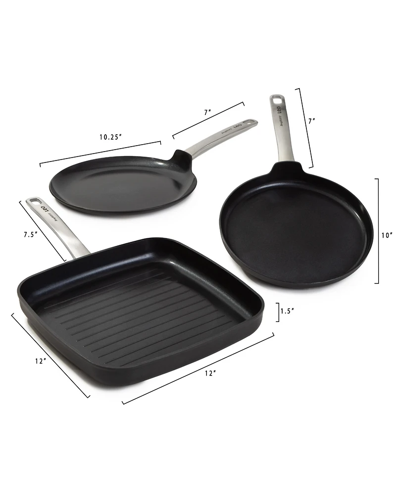 BergHOFF Graphite 3Pc Non-stick Ceramic Specialty Cookware Set, Sustainable Recycled Material