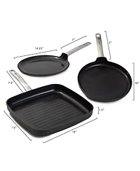 BergHOFF Graphite 3Pc Non-stick Ceramic Specialty Cookware Set, Sustainable Recycled Material
