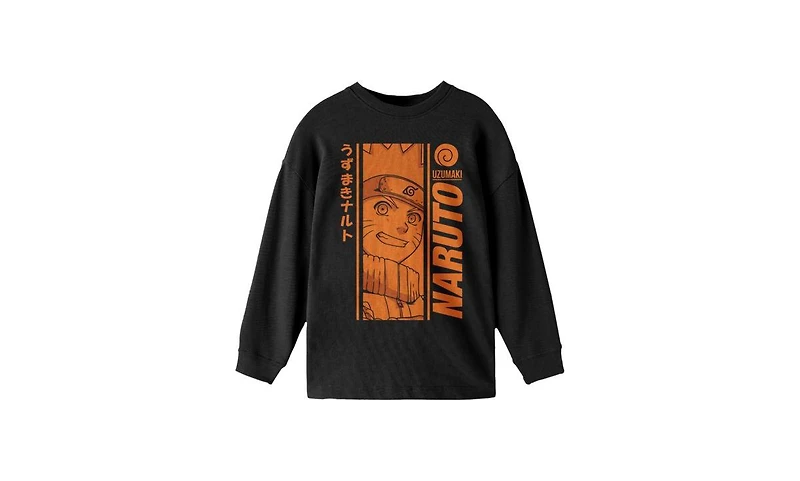 Naruto Boys Classic Orange Monochrome Graphic Youth Black Long Sleeve Shirt
