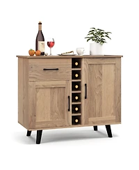 2-Door Wine Bar Cabinet Kitchen Sideboard Buffet with Drawer & Adjustable Shelves