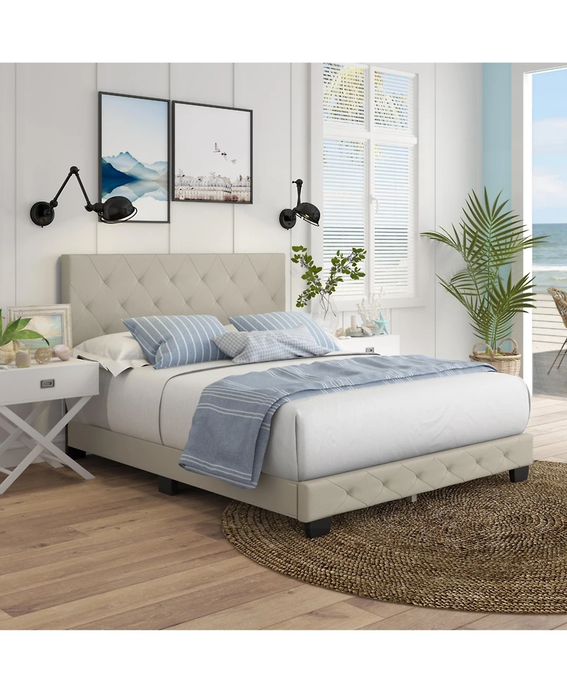 Chloe Linen Upholstered Platform Bed Frame with Adjustable Headboard - Boyd Sleep