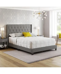 Mia Linen Upholstered Platform Bed Frame with Tufted Headboard - Boyd Sleep