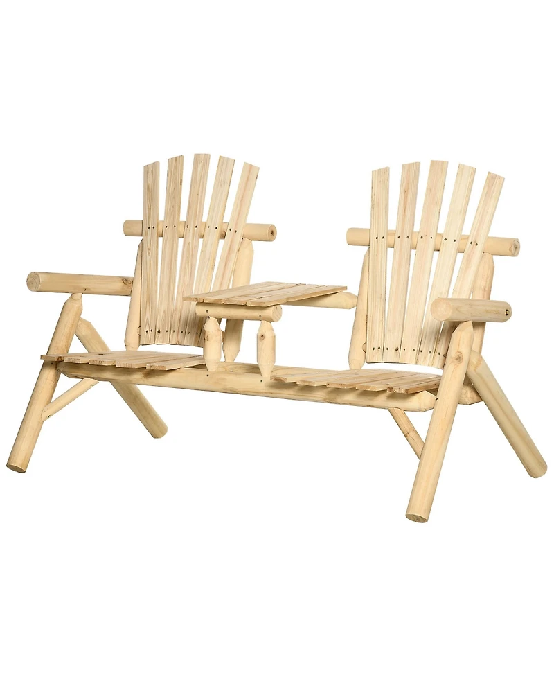 Outsunny Outdoor Patio Adirondack Double Bench w/ Center Table, Natural