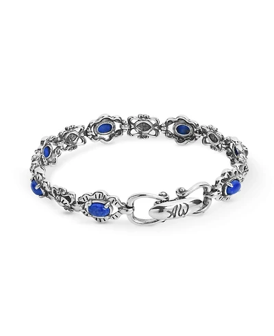 American West Jewelry Sterling Silver Women's Link Bracelet Oval Blue Denim Lapis Gemstone Size Small - Large