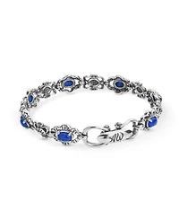 American West Jewelry Sterling Silver Women's Link Bracelet Oval Blue Denim Lapis Gemstone Size Small - Large
