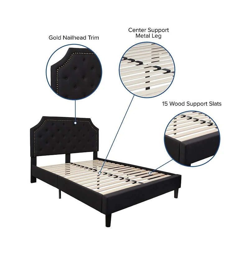 Merrick Lane Provence Platform Bed With Slatted Support Contemporary Tufted Upholstery With Accent Nail Trim