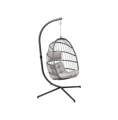 Merrick Lane Riley Foldable Woven Hanging Egg Chair With Removable Cushion And Stand For Indoor And Outdoor Use