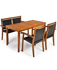 Vebreda 4 Pieces Acacia Wood Patio Rattan Dining Furniture Set