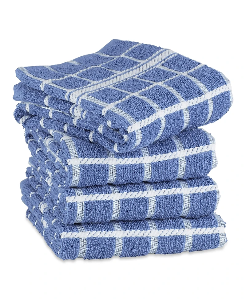 Design Imports Basic Terry Collection Windowpane Dishtowel Set, 16x26", Stonewash Blue Check, 4 Piece
