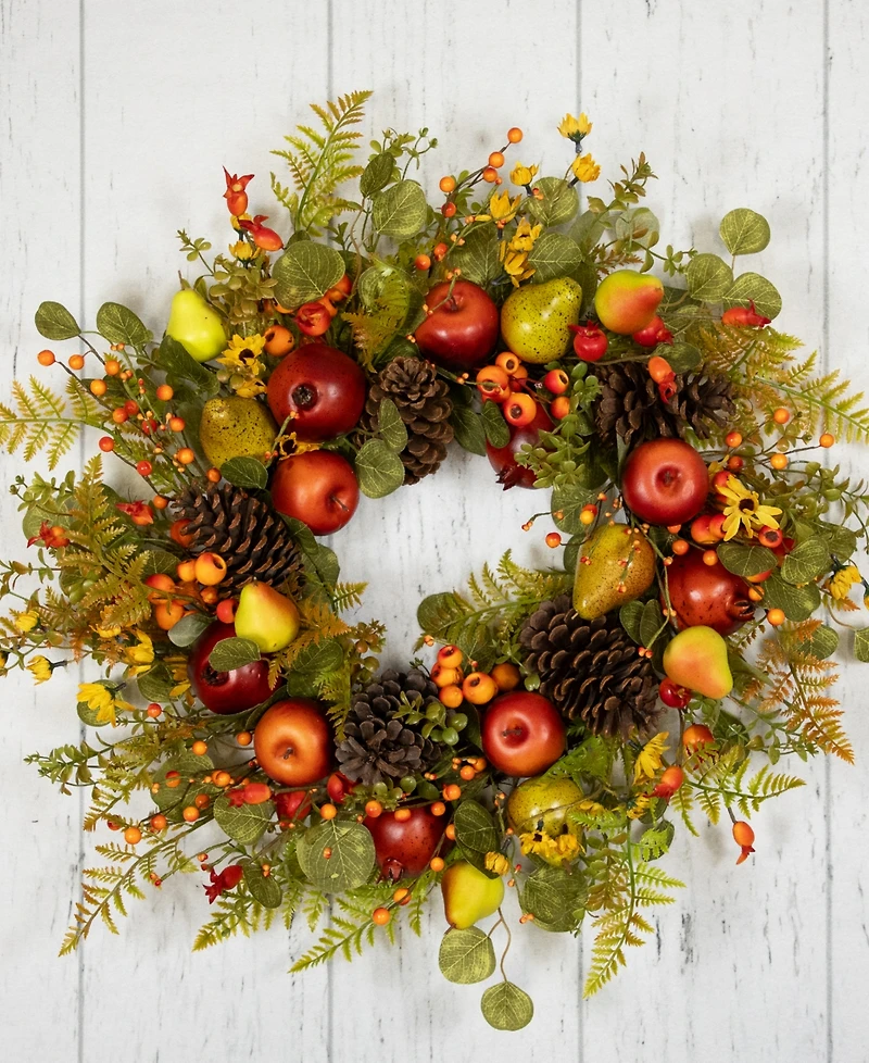 Northlight Apples and Pears Artificial Fall Harvest Wreath - 26" - Unlit