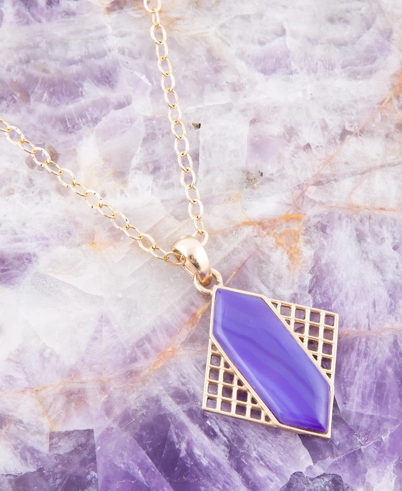 Barse Abstract Genuine Purple Agate Kite Pendant Necklace