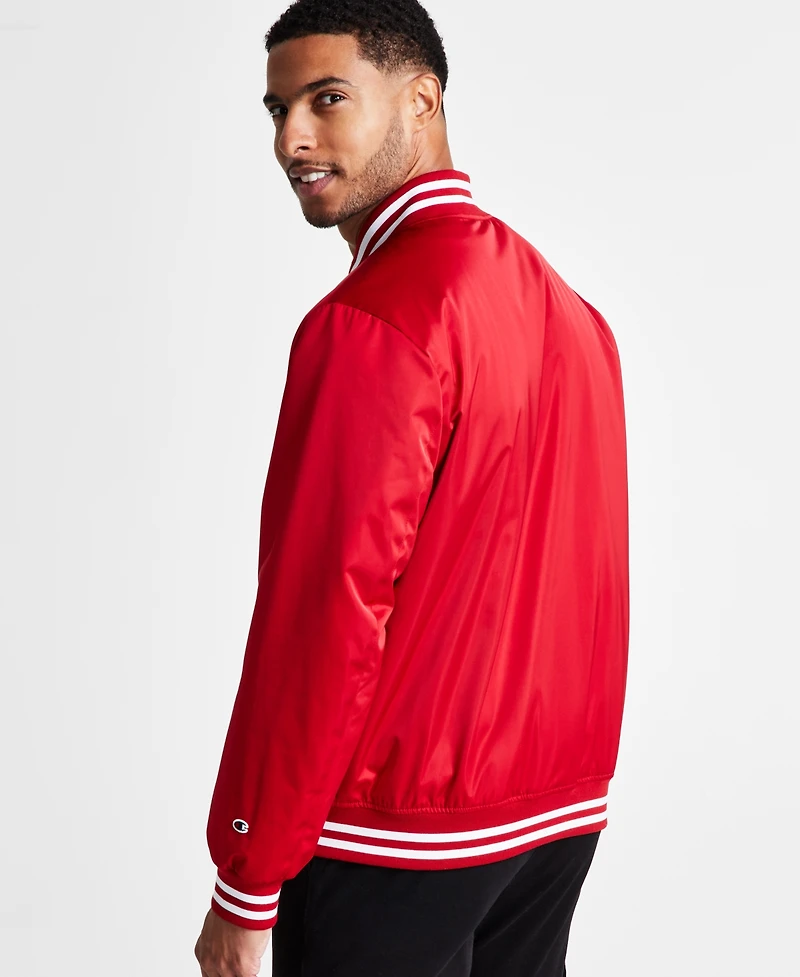 Champion Men's Classic Logo Striped-Trim Varsity Jacket