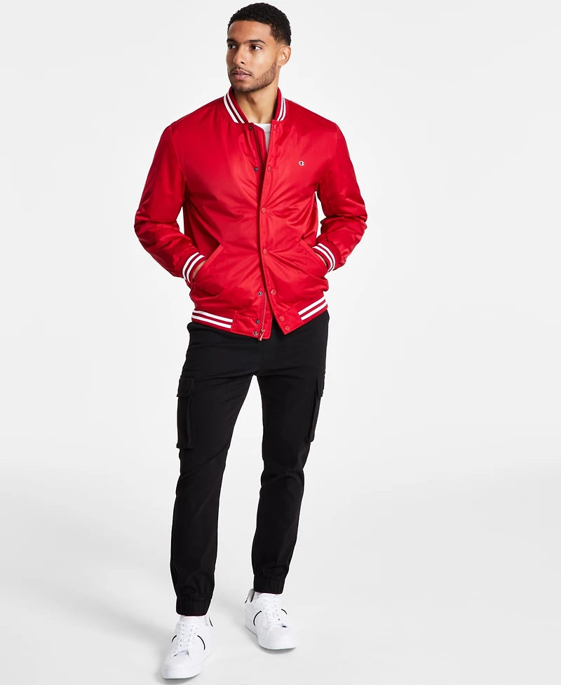 Champion Men's Classic Logo Striped-Trim Varsity Jacket