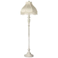 Traditional Vintage like Shabby Chic Lamp Floor Standing 60" Tall Antique White Victorian Cream Scallop Fabric Dome Shade with Fringe Decor for L