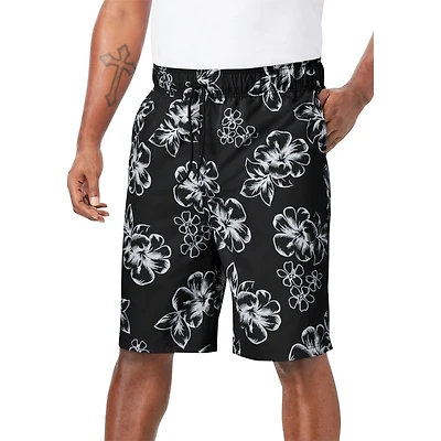 KingSize Big & Tall Hibiscus Print 8" Swim Trunks