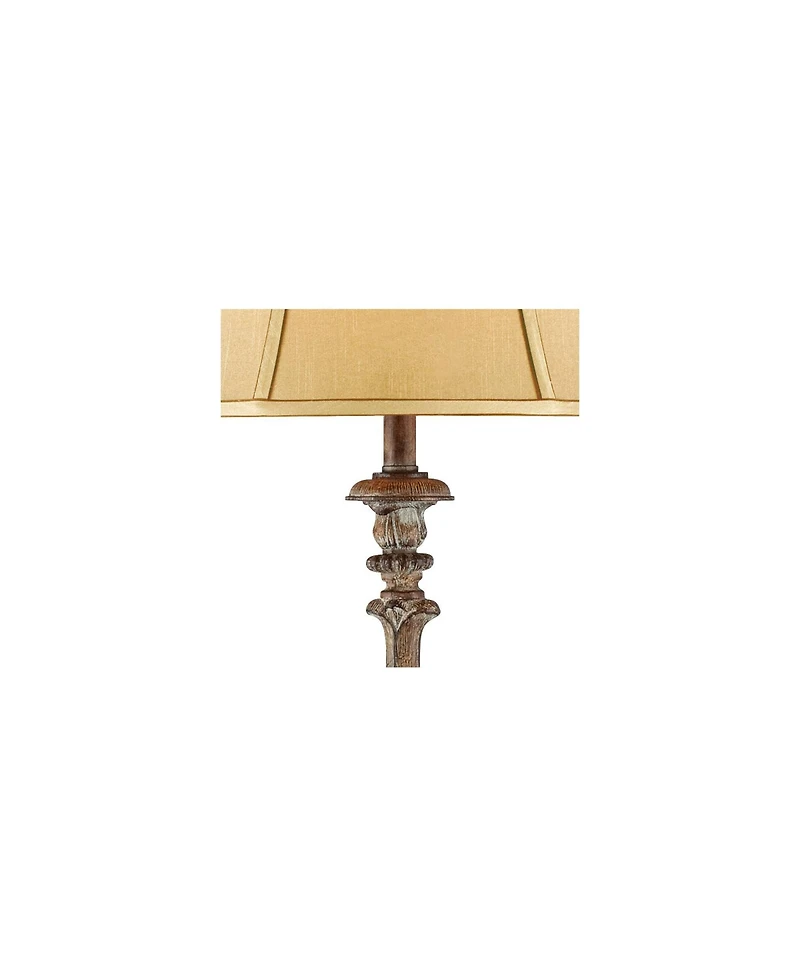 Regency Hill Rustic Floor Lamp 62" Tall French Faux Wood Antique Candlestick Beige Silk Bell Shade for Living Room Reading Bedroom Office