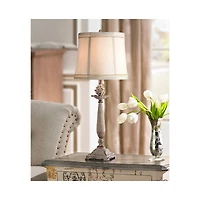 Regency Hill Petite Artichoke Font Traditional Table Lamp 28" Tall Antique White Washed Beige Fabric Bell Shade for Bedroom Living Room Nightstan