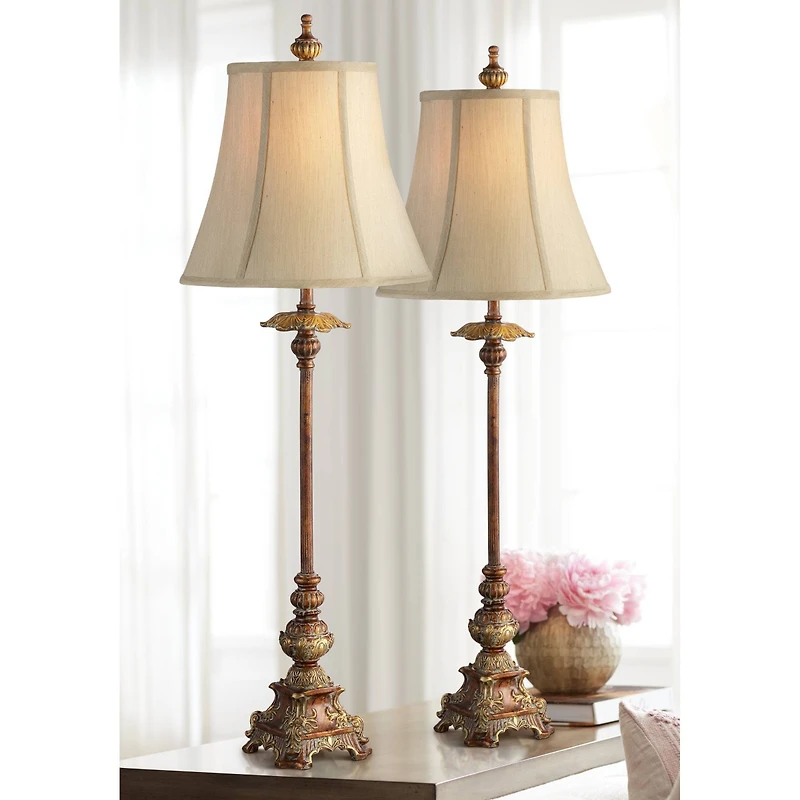 Regency Hill Juliette 36 1/2" Tall Skinny Large Buffet End Table Lamps Set of 2 Brown Light Bronze Finish Living Room Bedroom