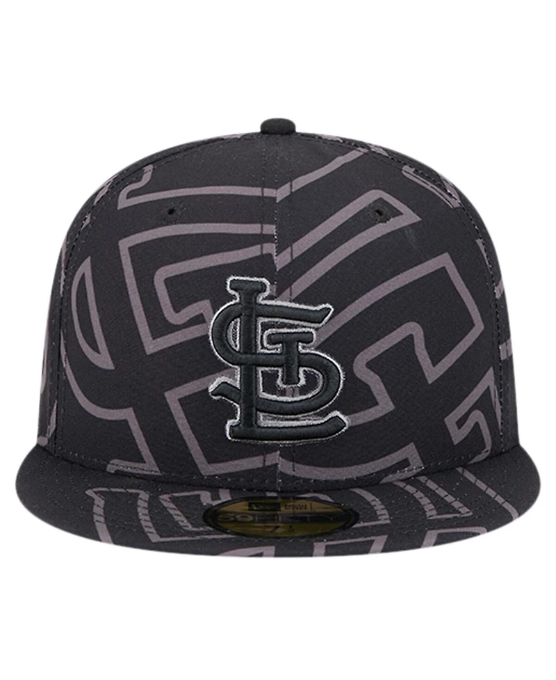 New Era Men's Black St. Louis Cardinals Logo Fracture 59FIFTY Fitted Hat