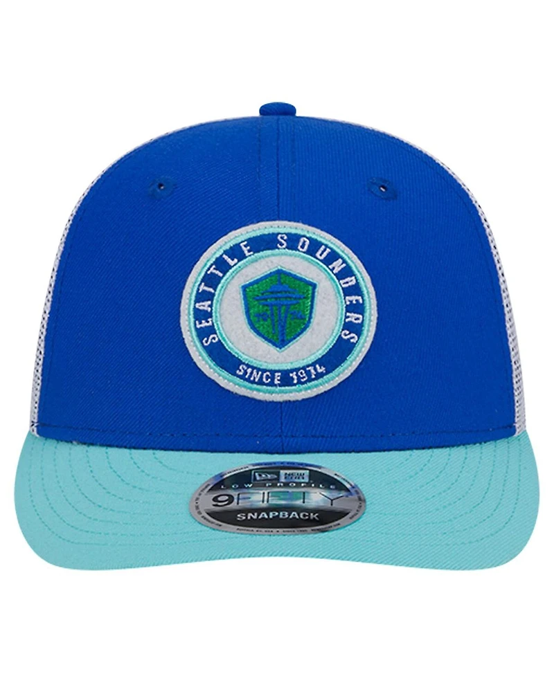 New Era Men's Blue Seattle Sounders Fc Throwback Trucker Low Profile 9FIFTY Snapback Hat