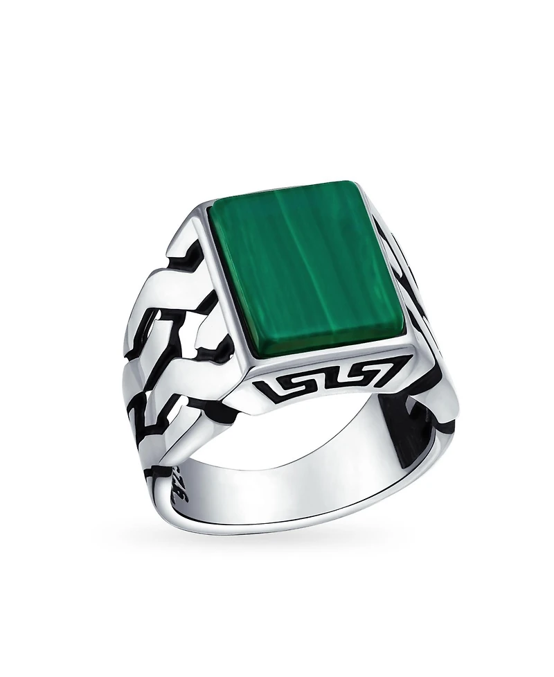 Bling Jewelry Cuban Curb Link Chain Band Rectangle Signet Ring Sterling Silver