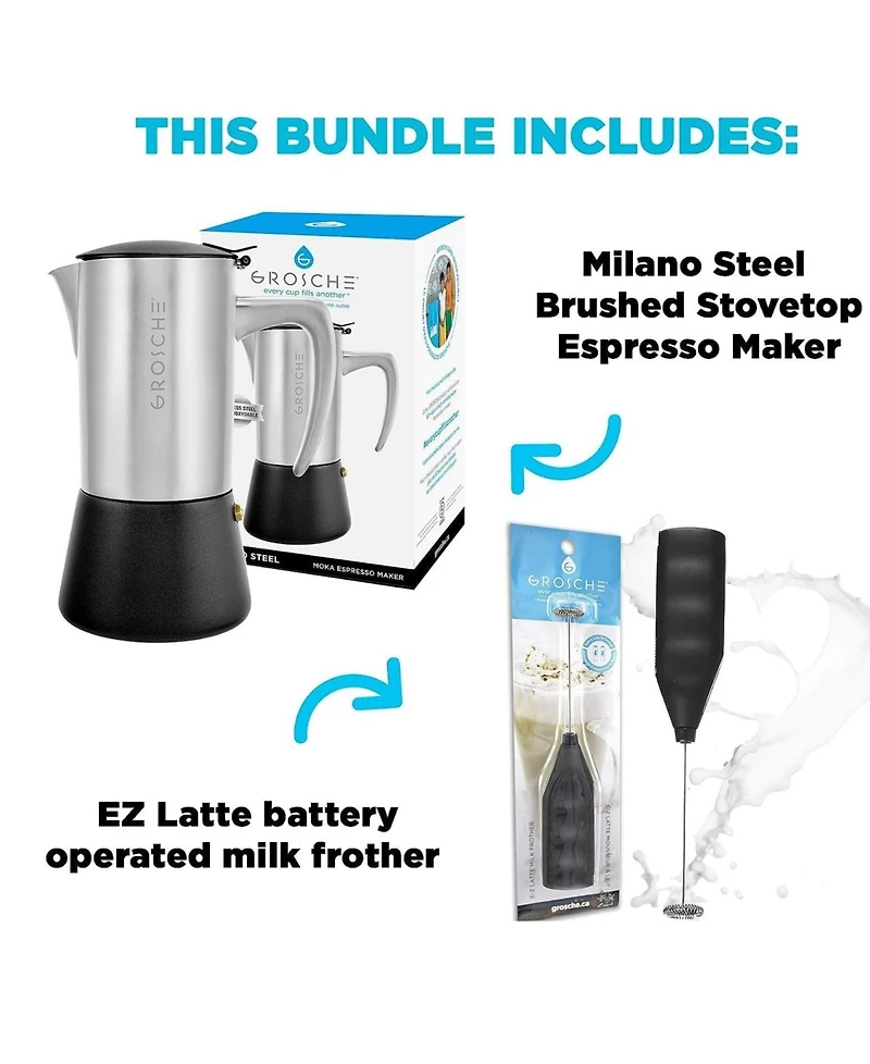 Grosche Milano Steel Cafe Bliss: Moka Pot Frother Duo