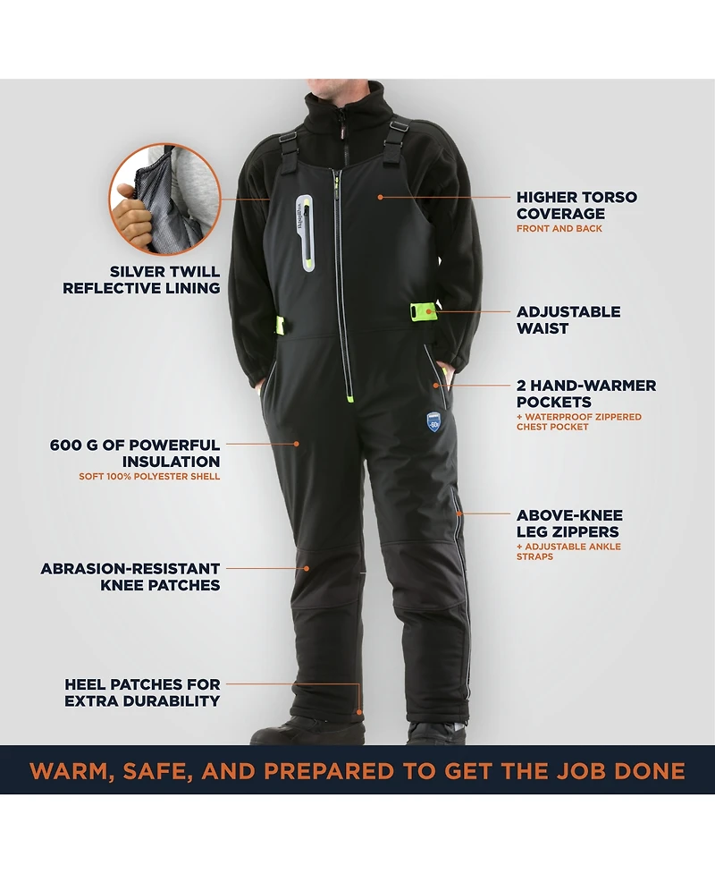 RefrigiWear Men's Extreme Softshell Bib Overalls - -60°F Comfort, Insulated, Windproof, Water-Repellent, Durable Workwear for Cold