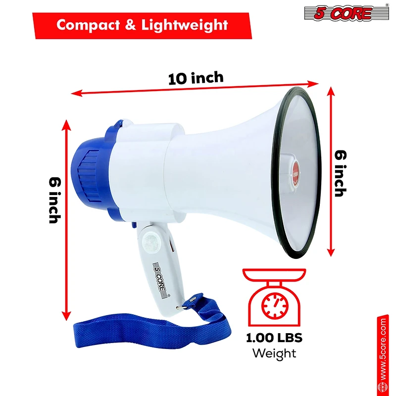 5 Core Megaphone Bullhorn Speaker 30W Mini Bull Horn Battery Power Cheer Megafono 800 Feet Range Loudspeaker 8R-usb WoB