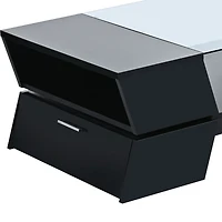 Simplie Fun 6mm Glass-Top Coffee Table With Open Shelves And Cabinets, Geometric Style Cocktail Table