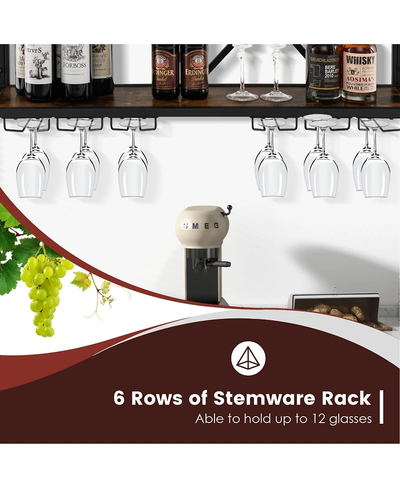 Wall Mounted Wine Rack for 39 Bottles and 12 Glasses