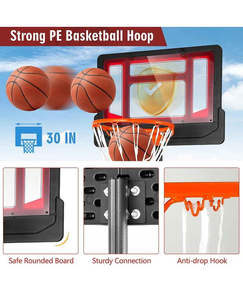 4.3-8.2 Ft Portable Basketball Hoop with Adjustable Height and Wheels