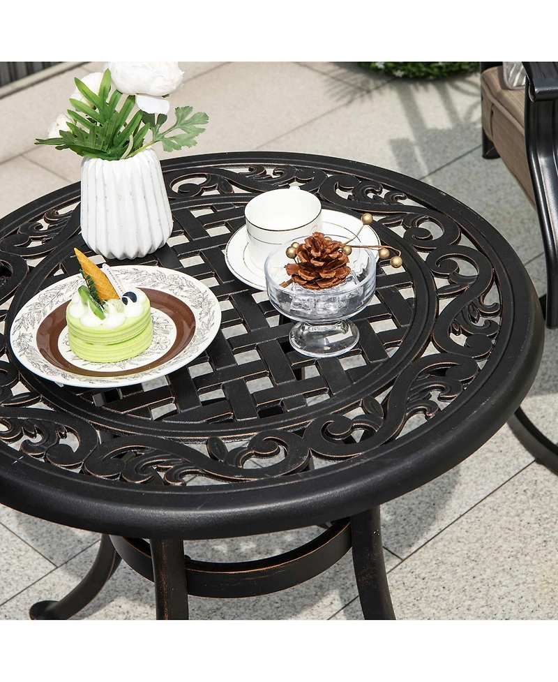 Costway 24" Patio Side Table with Adjustable Footpads Round Cast Aluminum End Table
