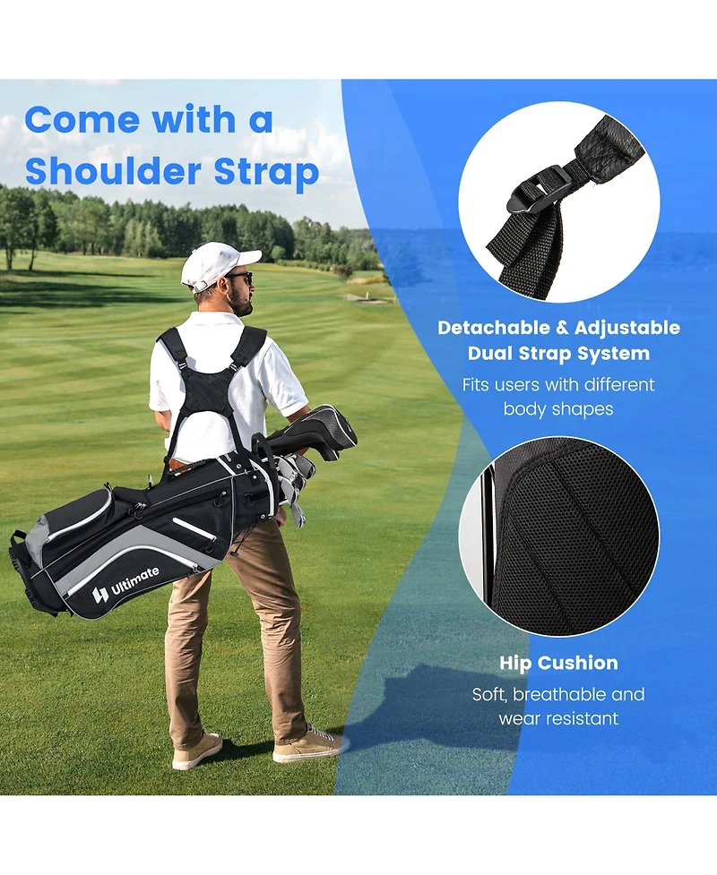 Lightweight Golf Stand Bag with 14 Way Top Dividers 6 Pockets Cooler Rain Hood