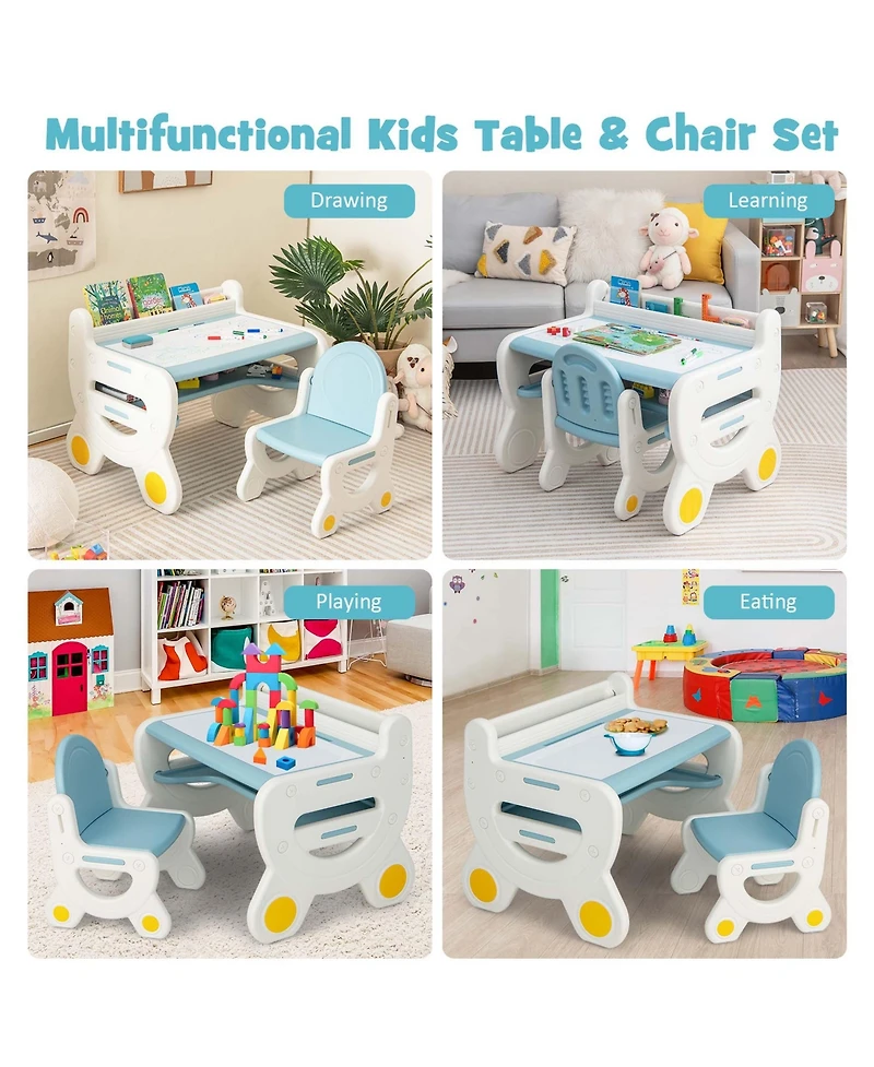 Kids Drawing Table & Chair Set for Reading Playing with Pens & Blackboard Eraser