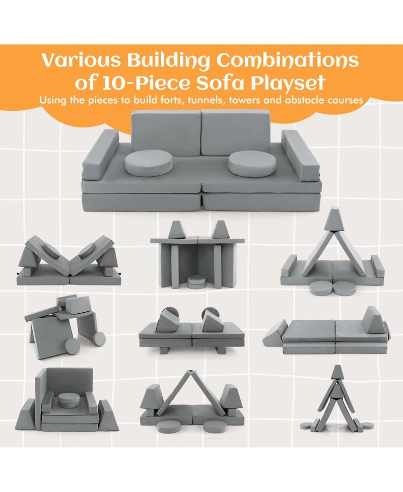 Costway Kids Play Sofa Set Modular Convertible Foam Folding Couch Toddler Playset