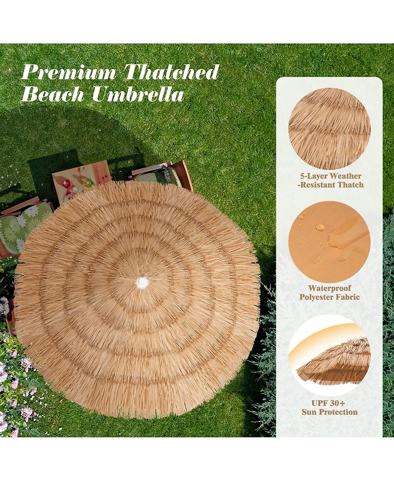 Patio 6FT Tropical Thatched Tiki Beach Umbrella Portable Outdoor Market Tilt