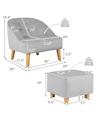 Kids Sofa Chair w/ Ottoman Toddler Single Sofa Velvet Upholstered