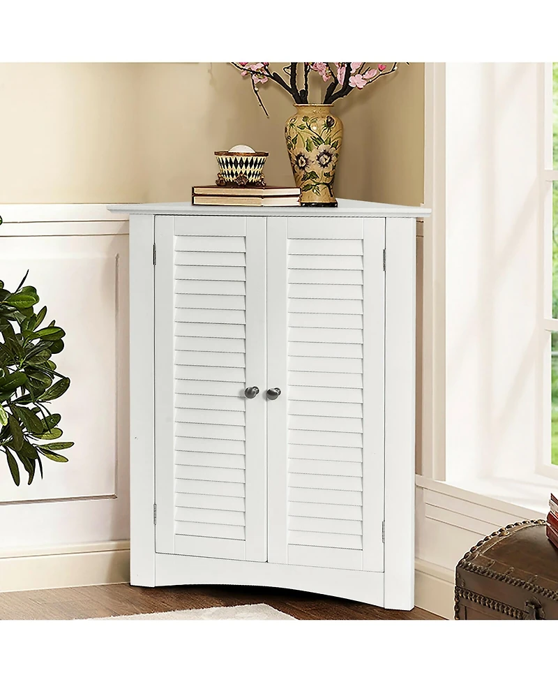 Corner Storage Cabinet Freestanding Floor Cabinet Bathroom w/ Shutter Door