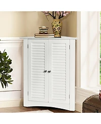 Corner Storage Cabinet Freestanding Floor Cabinet Bathroom w/ Shutter Door