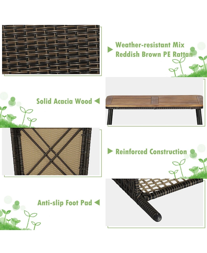 Gymax 8PCS Cushioned Patio Pe Wicker Conversation Furniture Set w/ Acacia Wood Tabletop