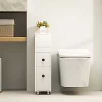Movable Bathroom Storage Cabinet Narrow Toilet Side Paper Holder w/ 2 Drawers