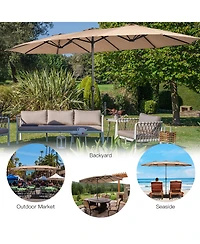 Costway 15FT Double-Sided Twin Patio Umbrella Outdoor Market W/ Crank & Base