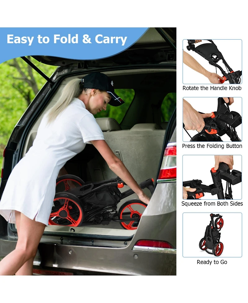 Folding 3 Wheels Golf Push Cart W/Bag Scoreboard