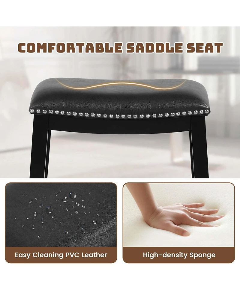 26-Inch Bar Stool Set of 2 Counter Height Saddle Stools with Upholstered Seat