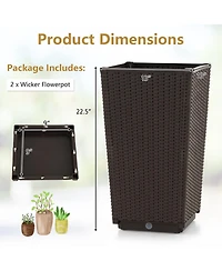 2PCS Outdoor Wicker Flower Pot 22.5''Tall Planters with Drainage Hole