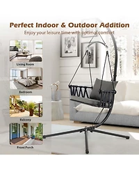 Hanging Swing Hammock Chair with Stand Metal Frame Woven Backrest Seat Cushions