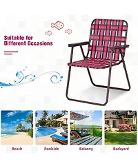 Gymax Set of 6 Patio Folding Web Chair Portable Beach Camping Red