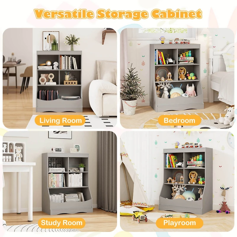 34.5" Kids Bookshelf with Anti-Tipping Kits Multi-functional Display Rack