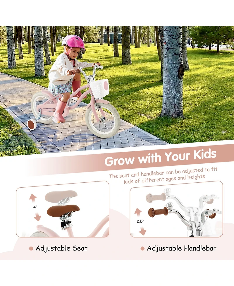 Gymax 14'' Kids Bicycle Children's Training w/ Removable Wheels & Basket Purple