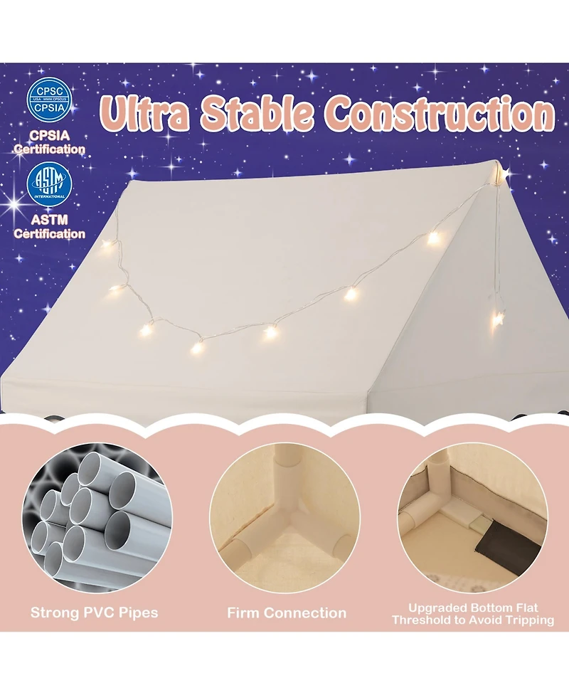 Costway Kids Play Castle Tent Large Playhouse Toys Gifts with Star Lights Washable Mat